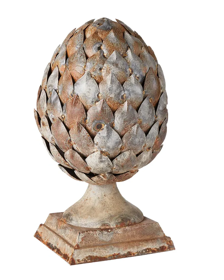 Weathered Metal Artichoke Finial - Antique Galvanized, Iron