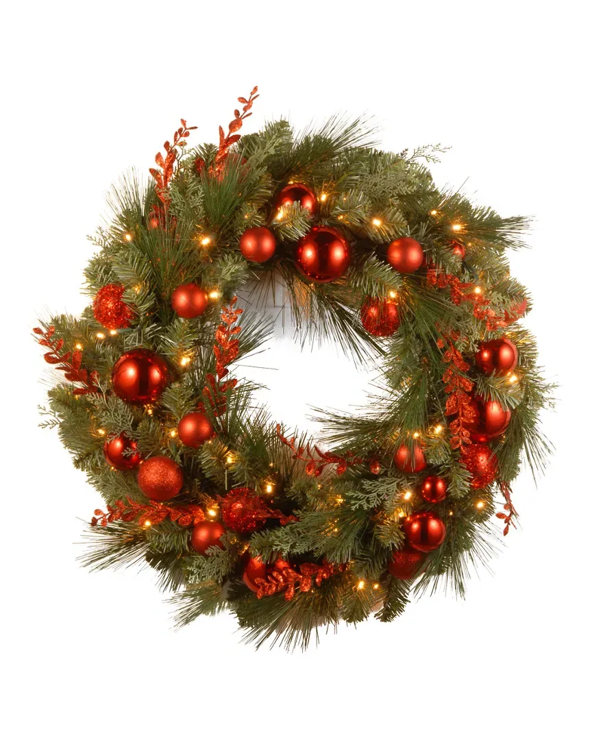 24in Christmas Wreath with LED Lights - Red, Mixed image