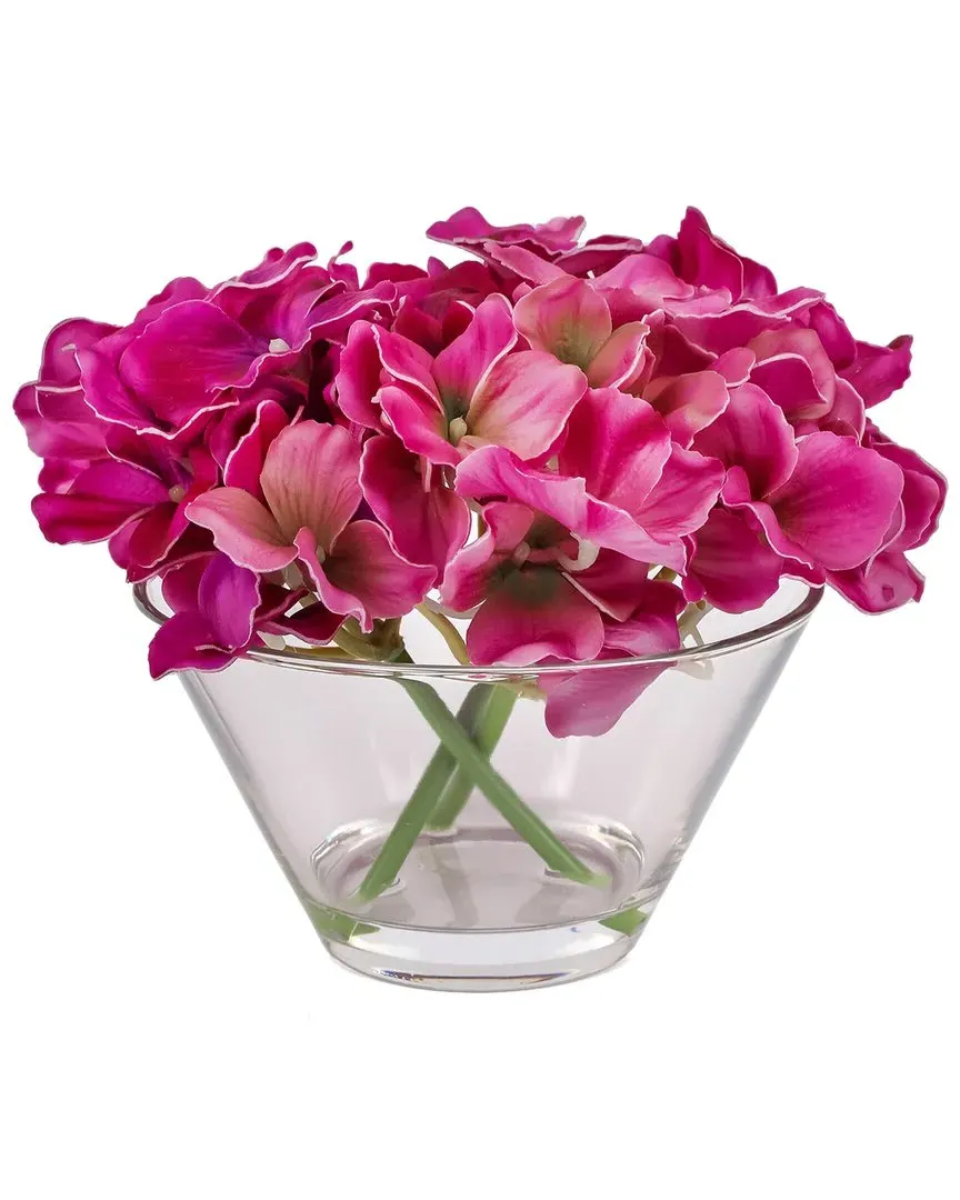 8In Hydrangea Bouquet in Glass Vase - Purple