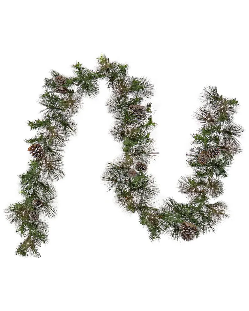 9Ft Whitter Pine Garland with LED Lights - Green