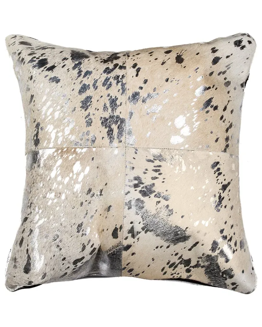 Torino Quattro 18x18in Pillow - Silver, Cowhide