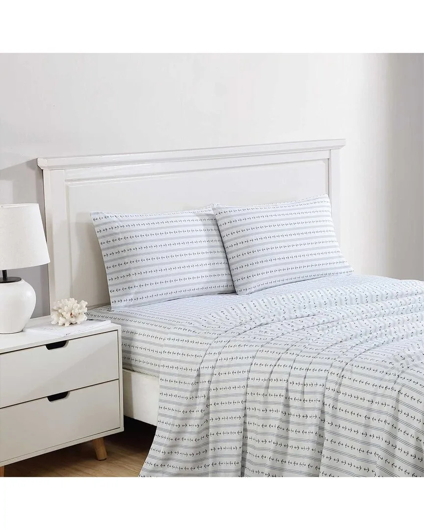 200 Thread Count Anchor Lines Cotton Percale Sheet Set - Blue image