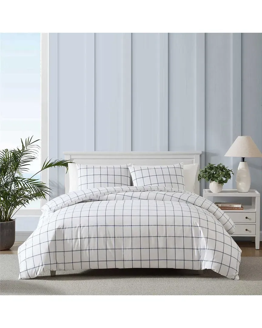 200 Thread Count Brenton Stripe Percale Duvet Cover Set - Navy image