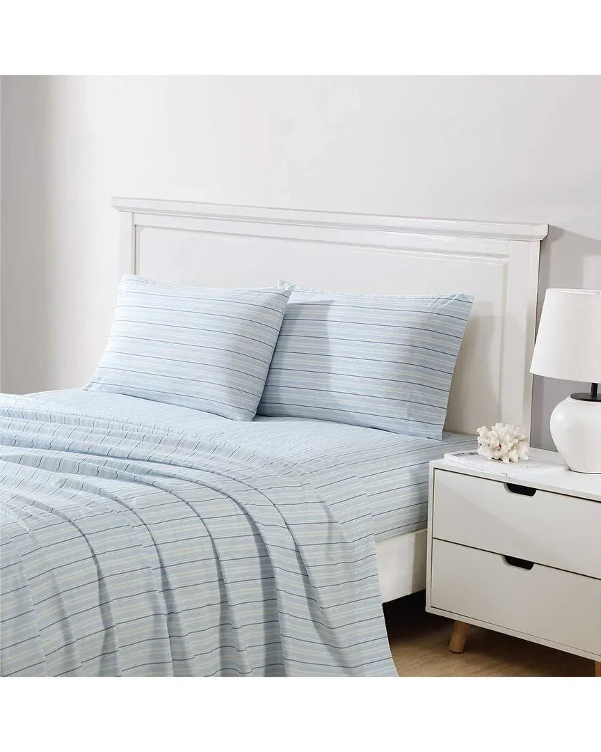 200 Thread Count Camp Stripe Cotton Percale Sheet Set - Blue