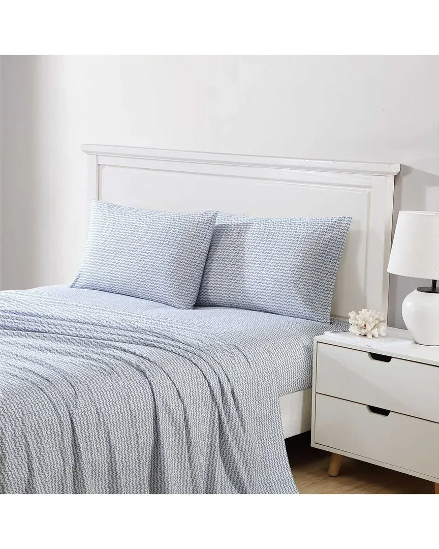 200 Thread Count Ikat Wave Cotton Percale Sheet Set - Blue