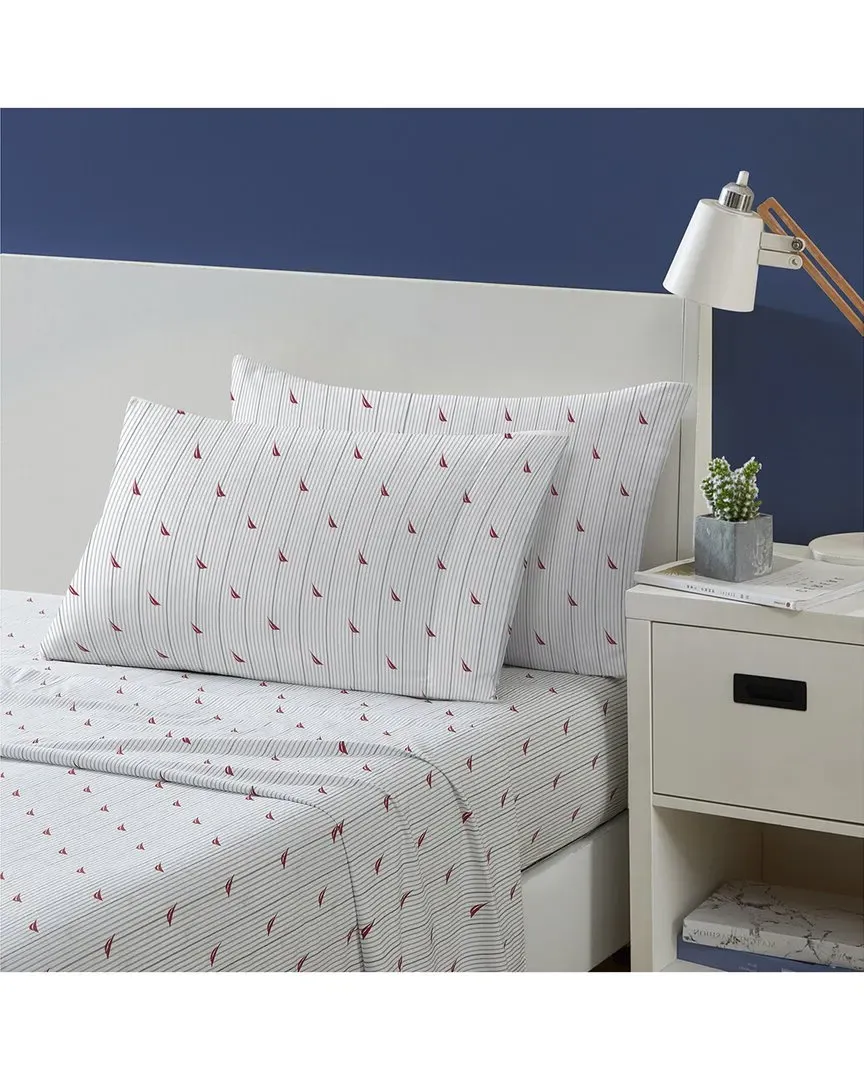 Audley Stripe Cotton Percale Sheet Set - Red