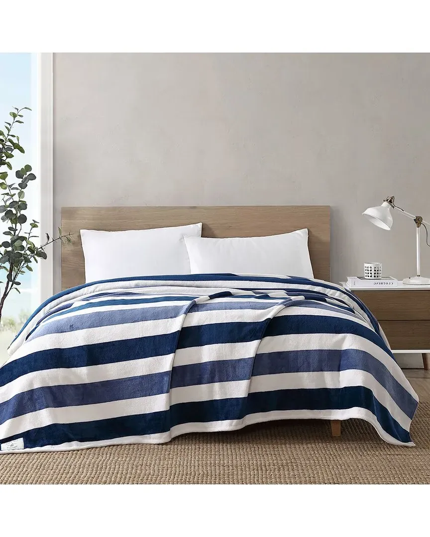 Awning Stripe Plush Fleece Blanket - Blue, Polyester