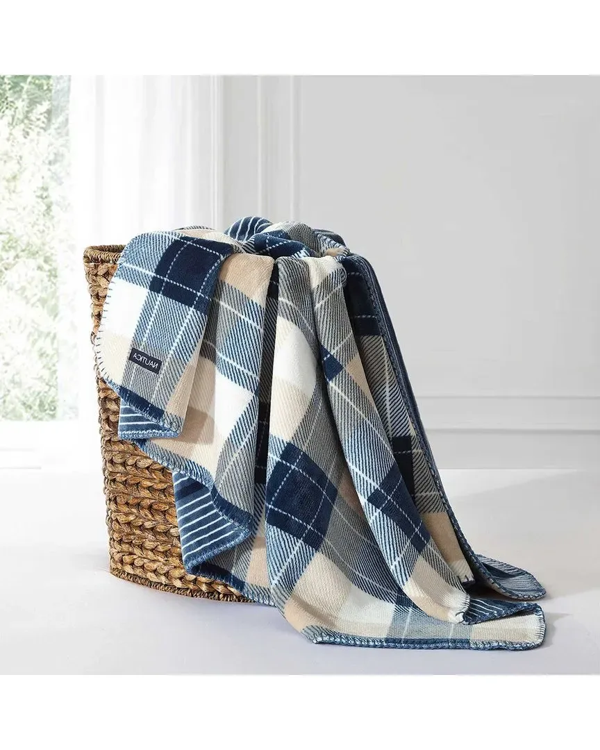 Bluff Plaid Reversible Throw Blanket - Navy, Flannel