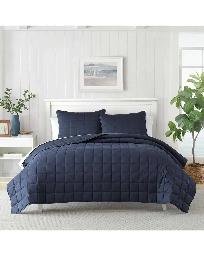 Brushed Micro Jersey Reversible Quilt Set - Blue, Polyester