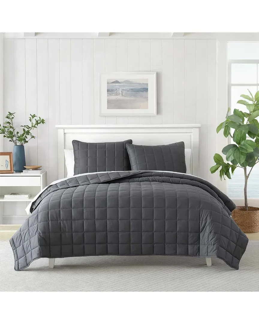 Brushed Micro Jersey Reversible Quilt Set - Grey, Polyester image