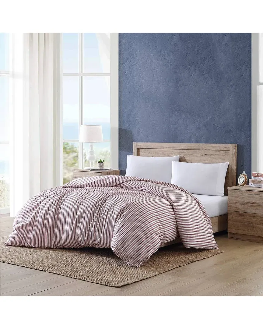Coleridge Stripe Percale Duvet Cover - Red, Cotton