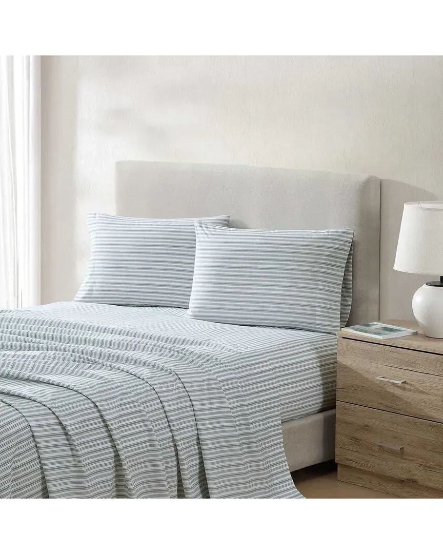 Coleridge Stripe Percale Sheet Set - Green, Cotton