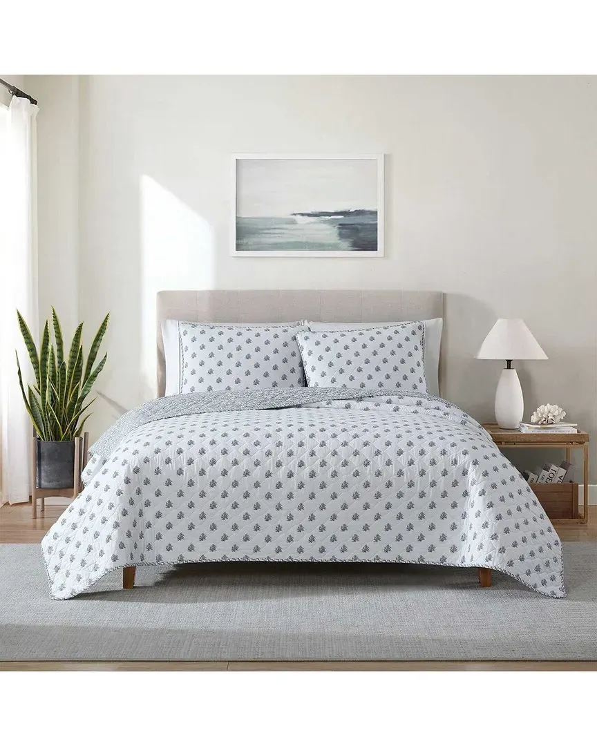 Coral Beach Reversible Quilt Set - Blue, Cotton