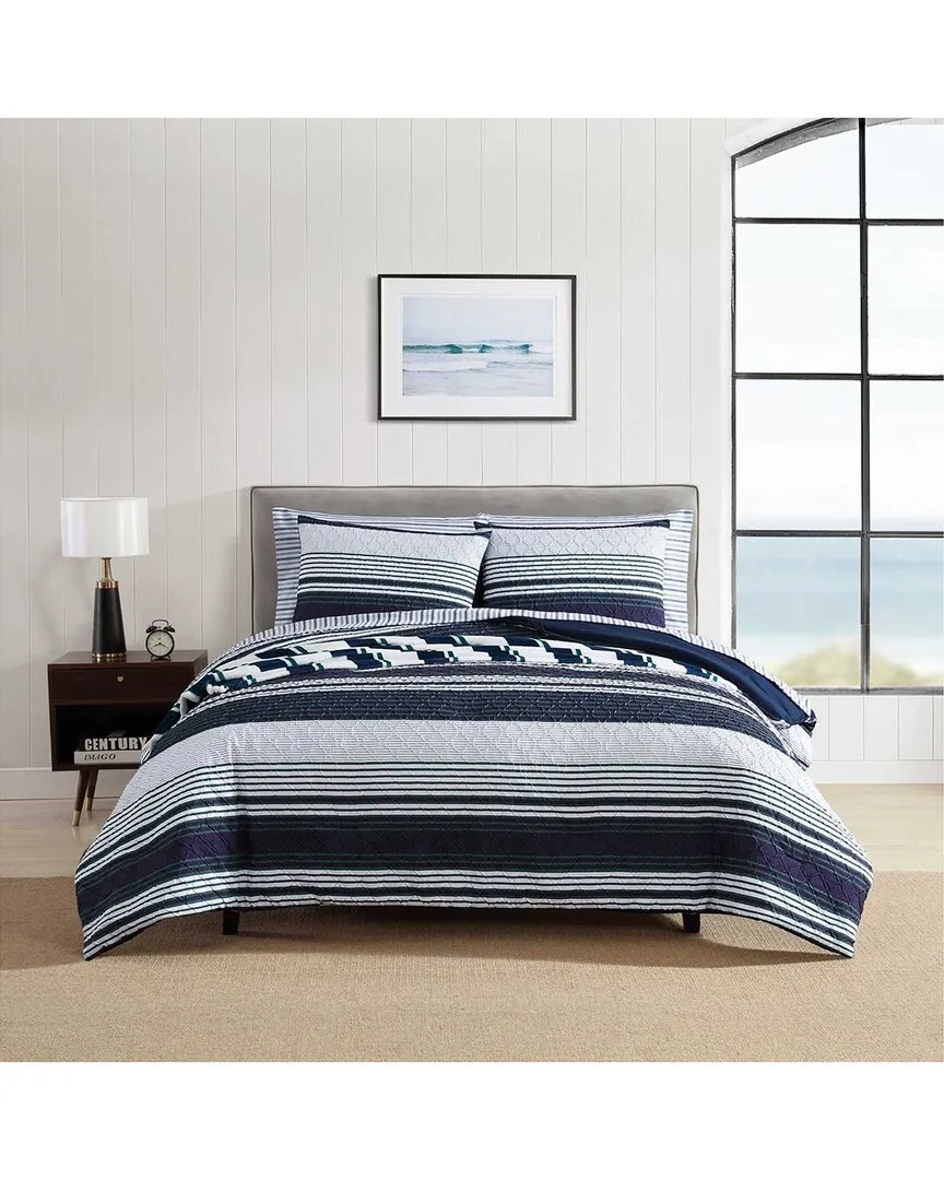Lakefront Embossed Comforter Set - Navy/Green, Polyester image