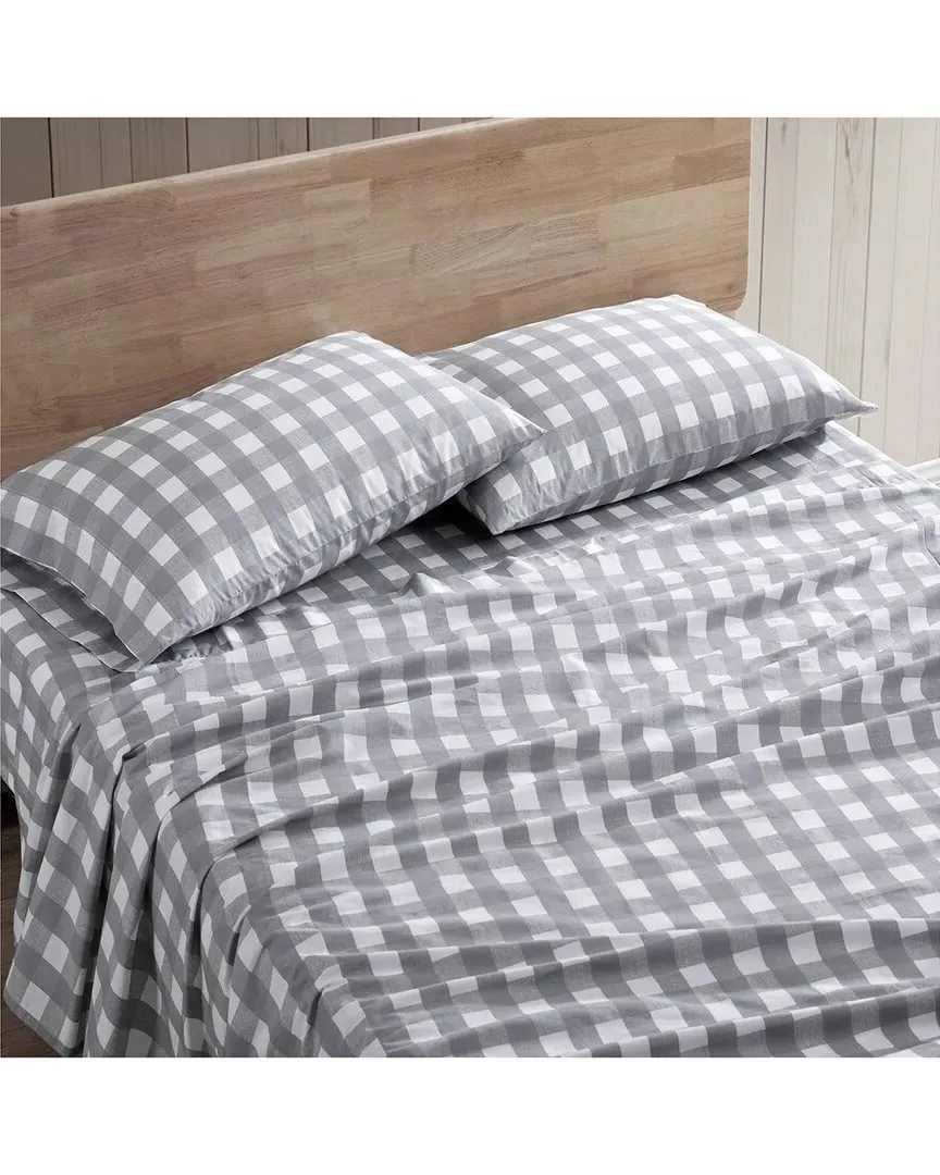 Lakehouse Plaid 4-Piece Sheet Set - Gingham Stone, Cotton