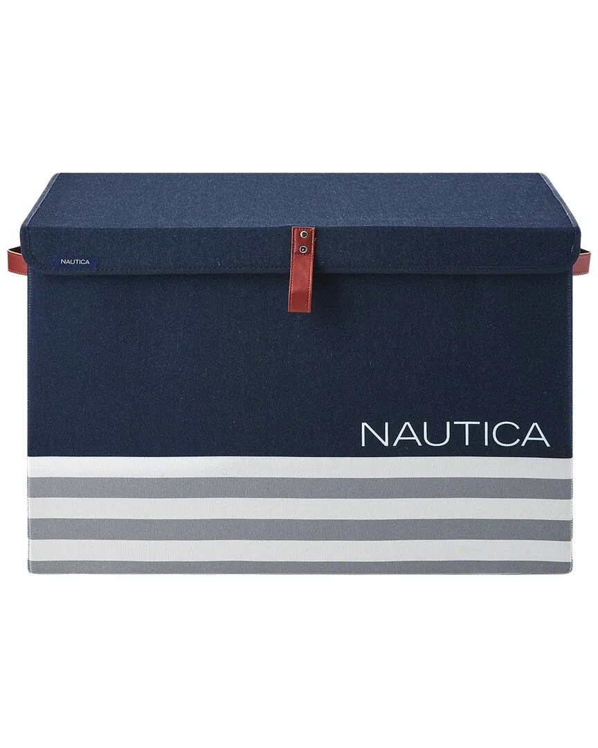 Large Storage Trunk with Lid - Navy Stripe, Polyester