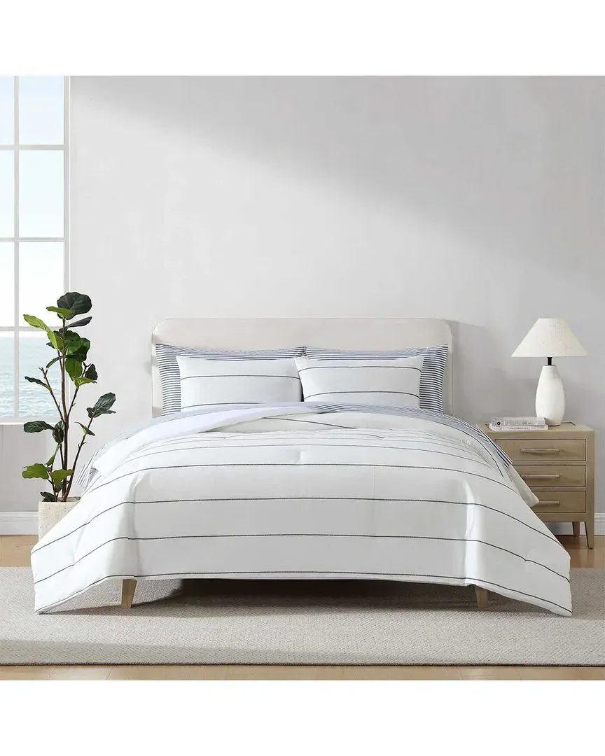 Naval Stripe Cotton Duvet Cover Set - Navy, White image