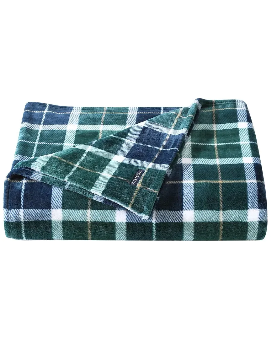 Northsail Plaid Plush Fleece Blanket - Green, Polyester