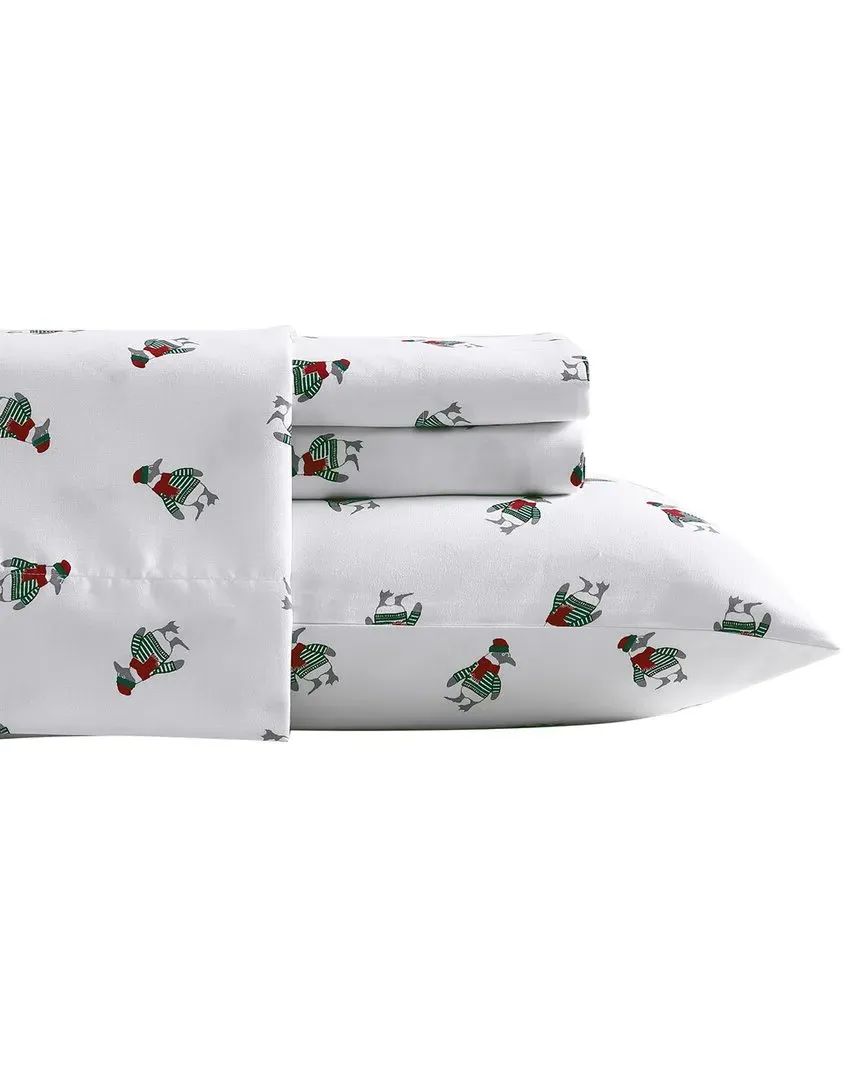 Penguin Toss Flannel Sheet Set - White, Polyester