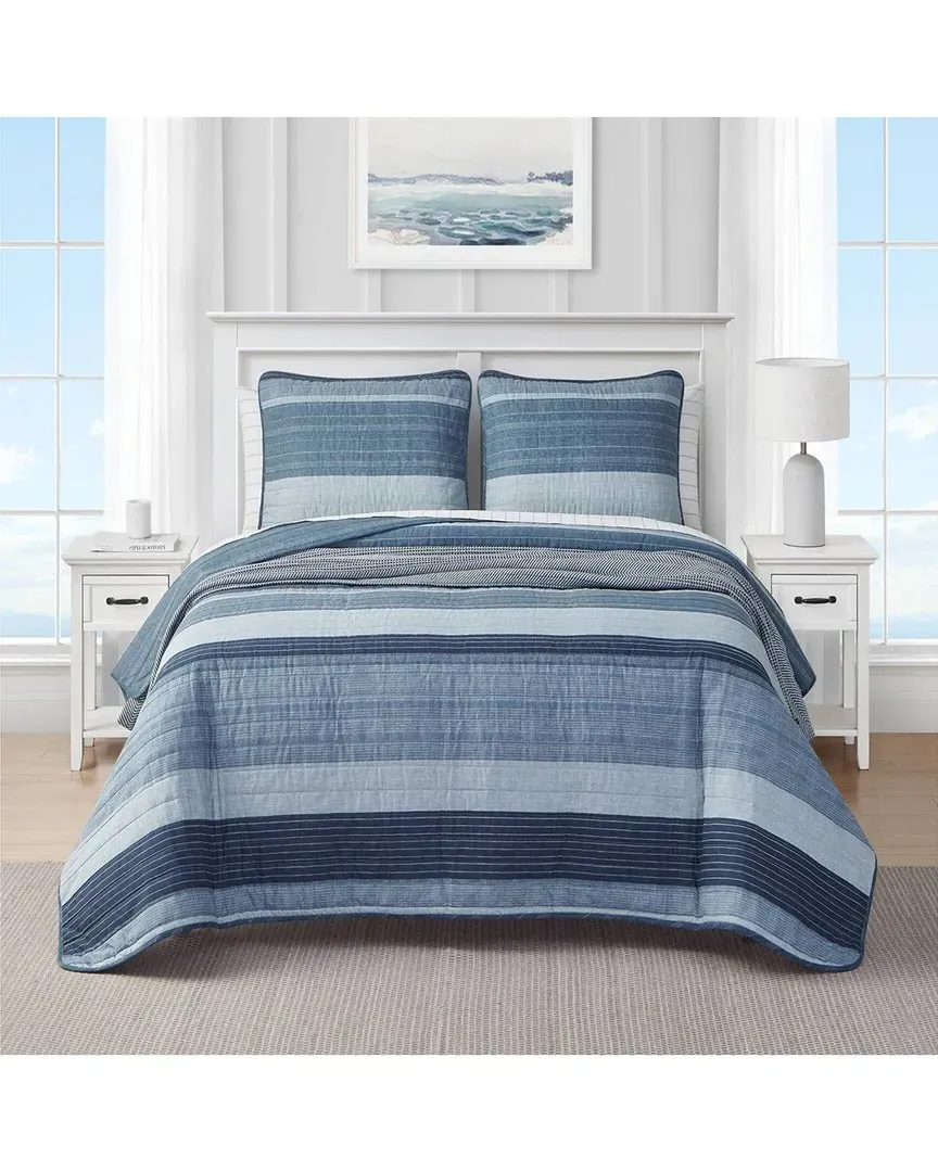 Ridgeport King Reversible Quilt Set - Blue, Cotton