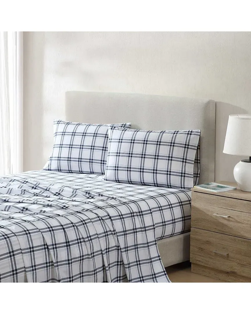 Ryan Cove Plaid Cotton Percale Sheet Set - Navy Seas