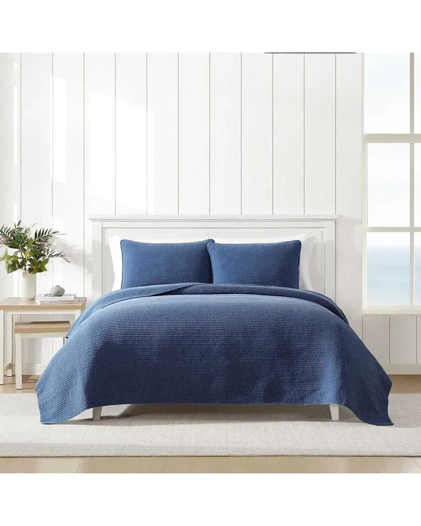 Seashore Stitch Enzyme Washed Reversible Quilt Set - Navy
