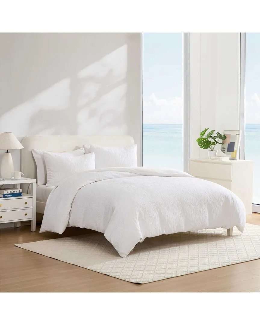 Seaside Floral Jacquard Duvet Cover Set - White, Cotton Blend image