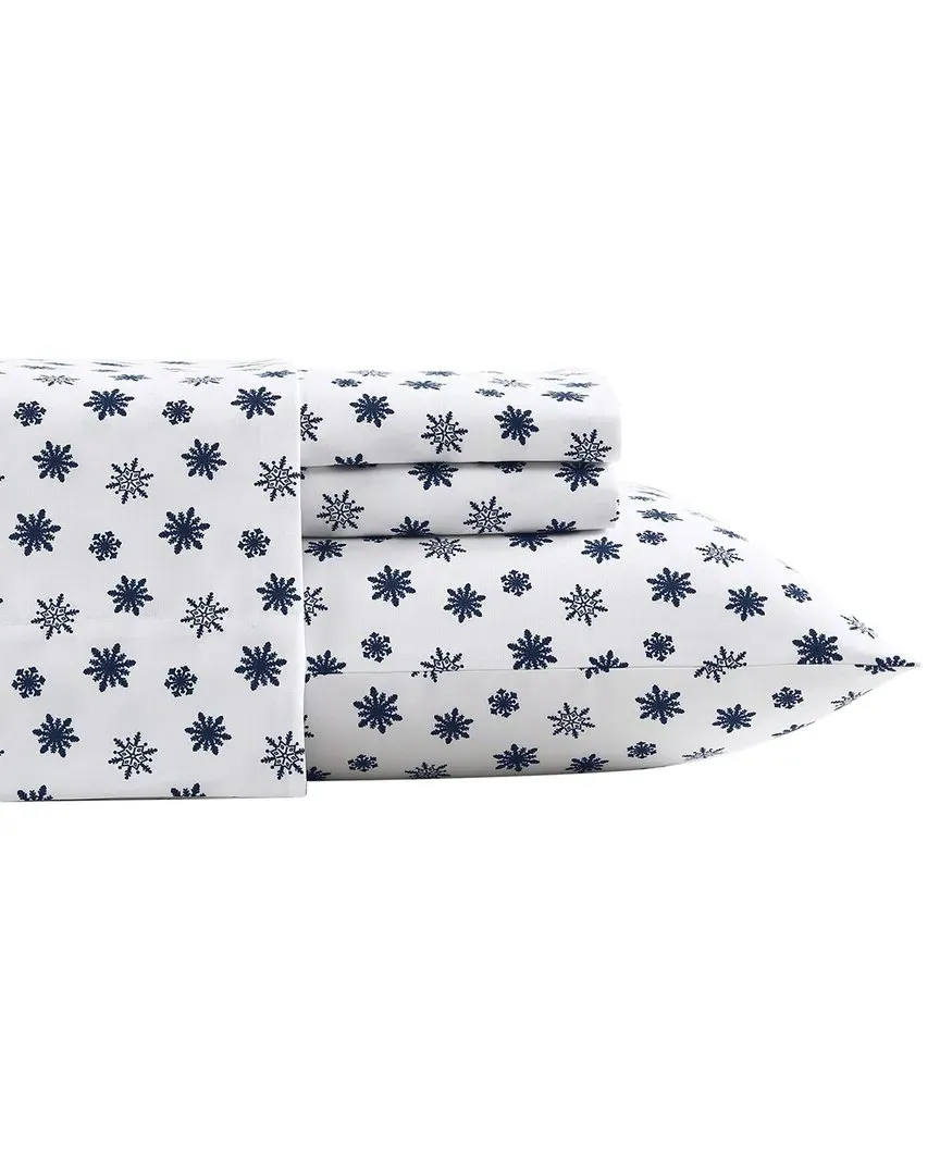 Snowflake Toss Flannel Sheet Set - White, Polyester image