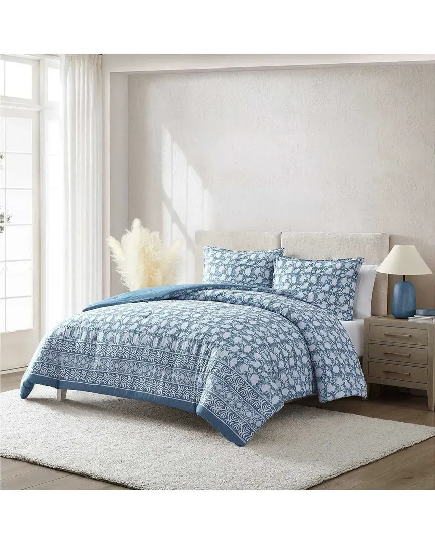 Twin 180 Thread Count Bayport Floral Comforter Set - Blue, Cotton