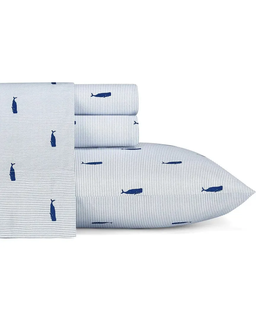 Whale Stripe 4-Piece Sheet Set - Blue, Cotton