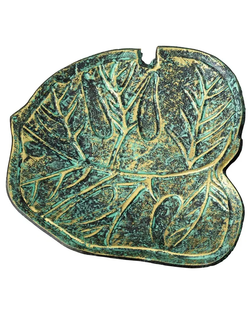 10in Leaf Shaped Decorative Accent Tray - Green, Aluminum