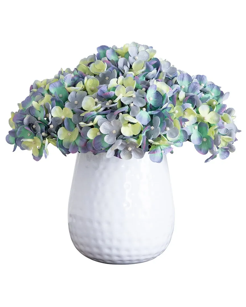 11in Artificial Hydrangea Arrangement in Metal Vase - Blue