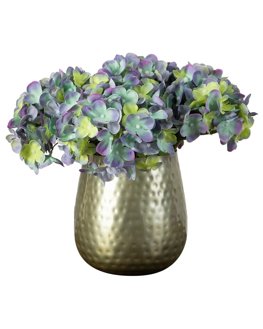 11in Artificial Hydrangea Arrangement in Metal Vase - Blue image