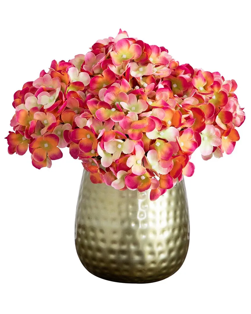 11in Artificial Hydrangea Arrangement in Metal Vase - Pink