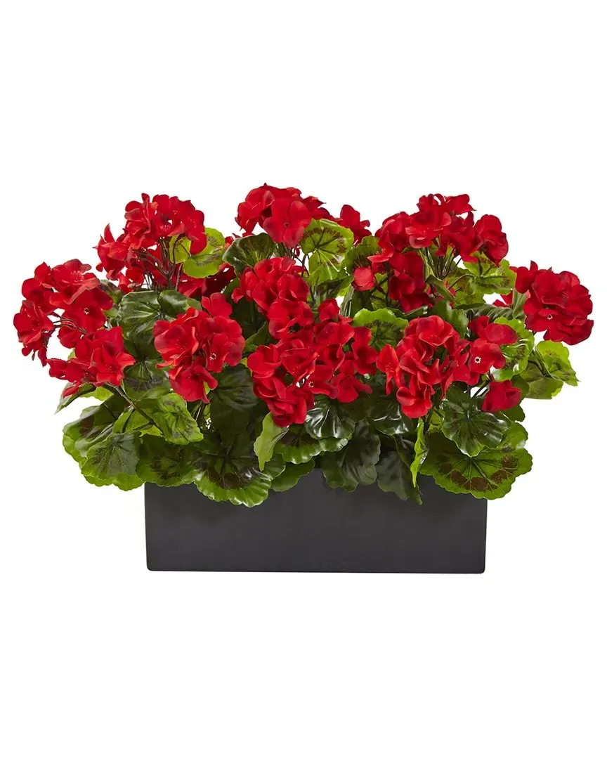13in Geranium Artificial Plant Rectangular Planter - Red