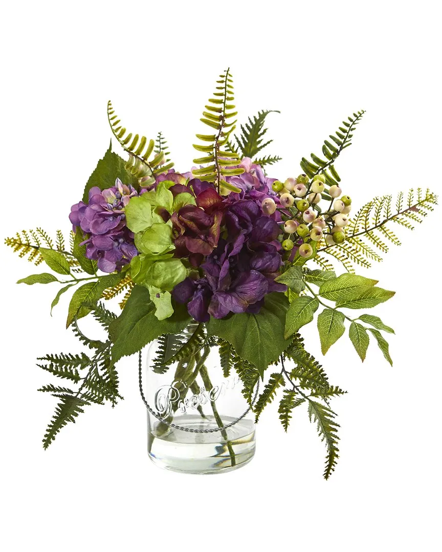 14in Hydrangea & Berry Artificial Arrangement - Purple image