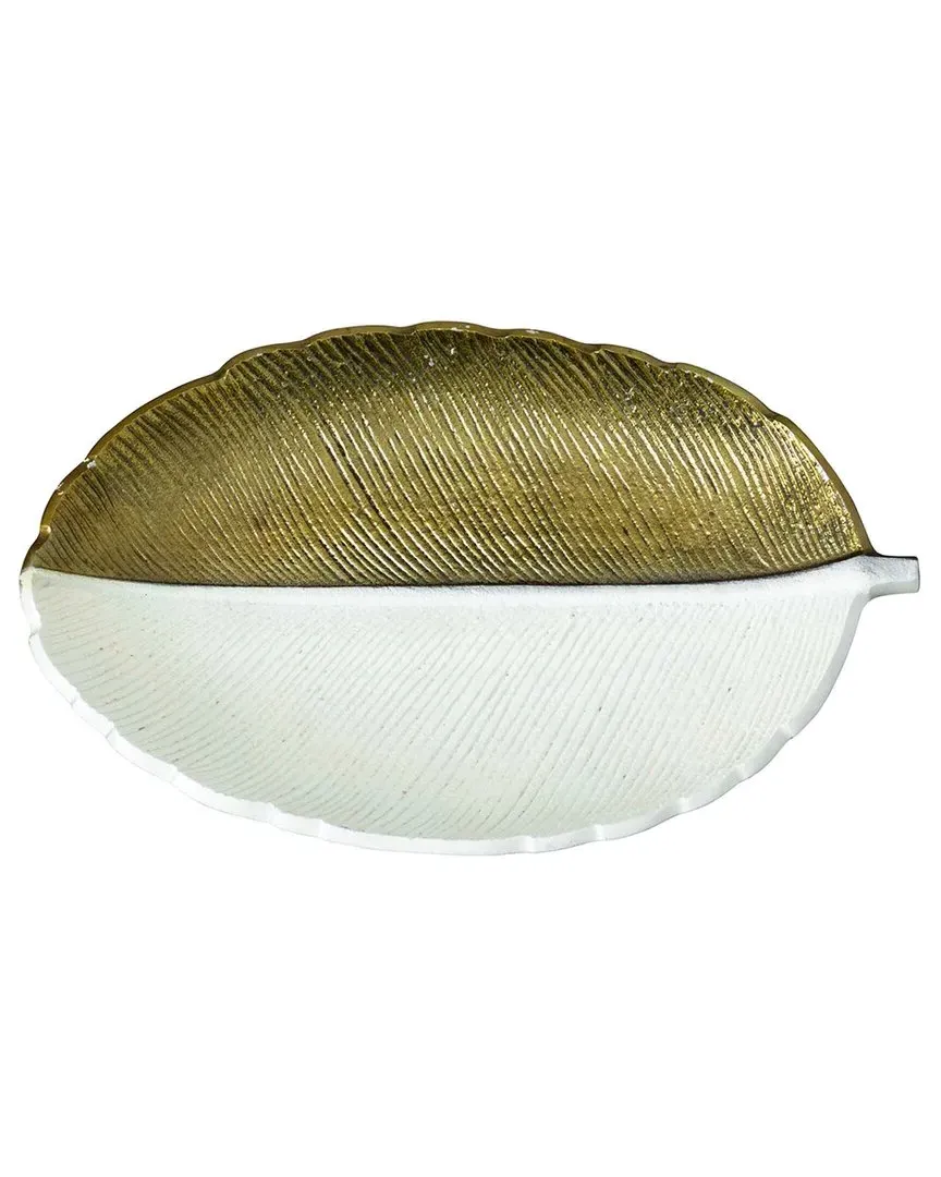 14in Leaf Decorative Accent Tray - Gold, Aluminum