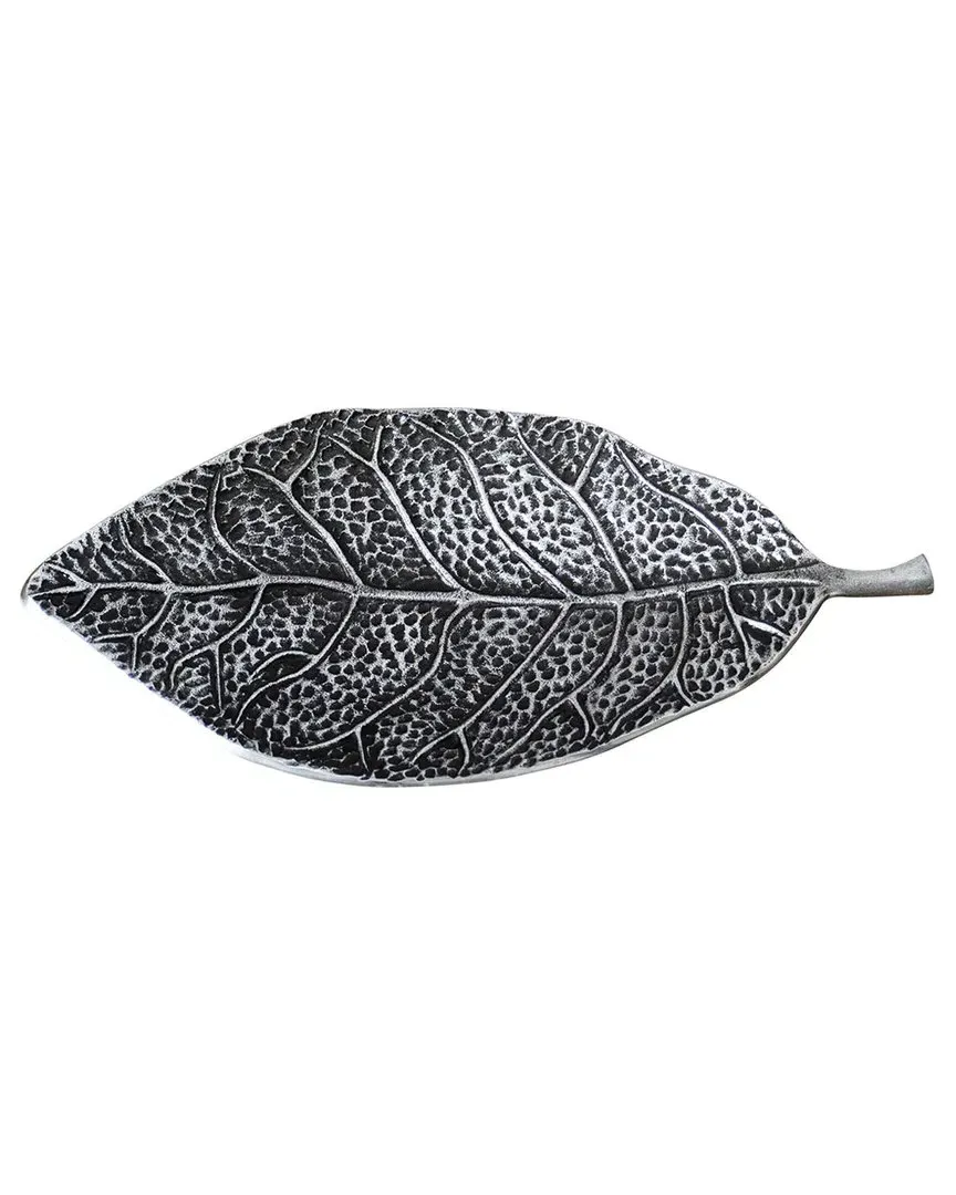 16in Antique Leaf Decorative Accent Tray - Gray, Aluminum