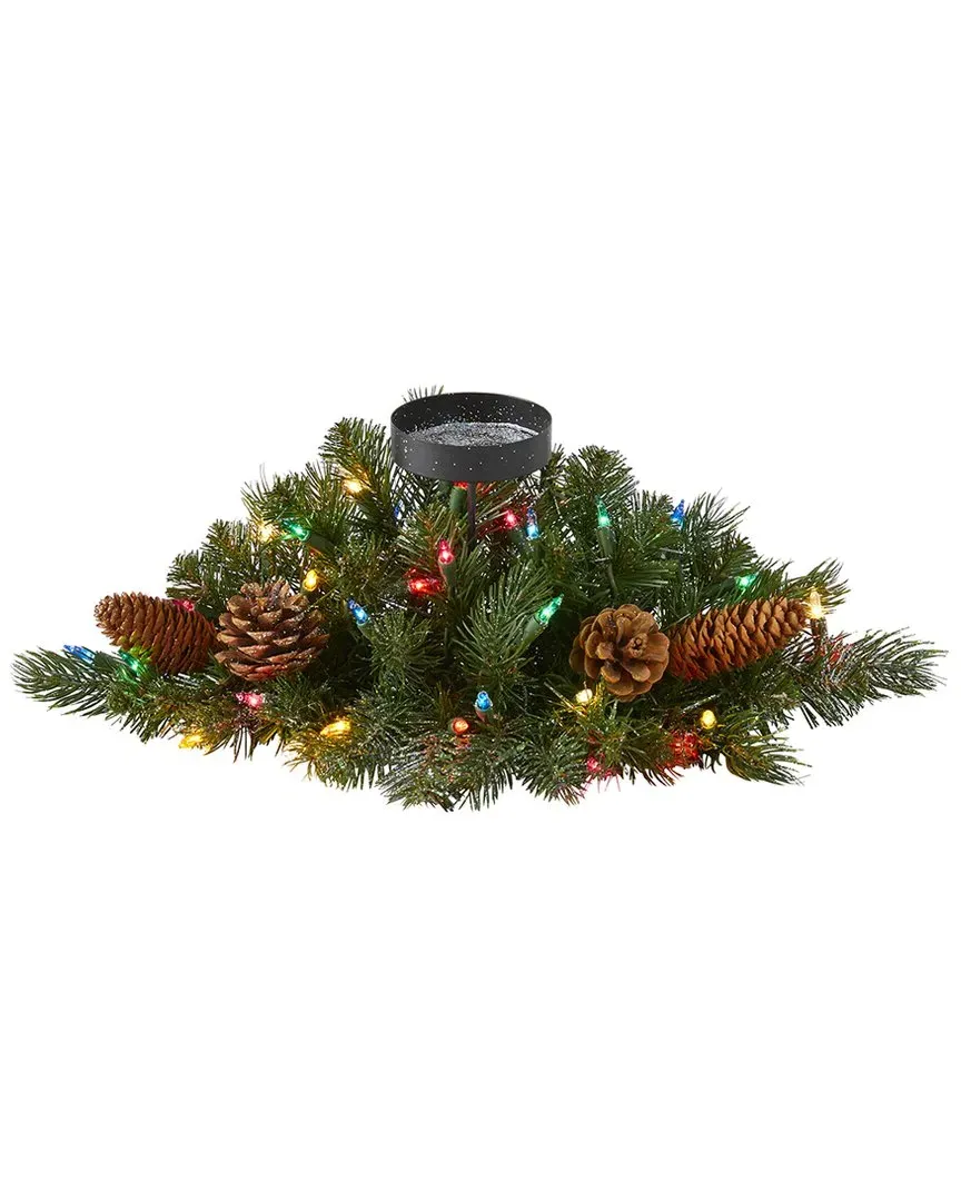 16in Flocked Christmas Candelabrum with LED Lights - Green image