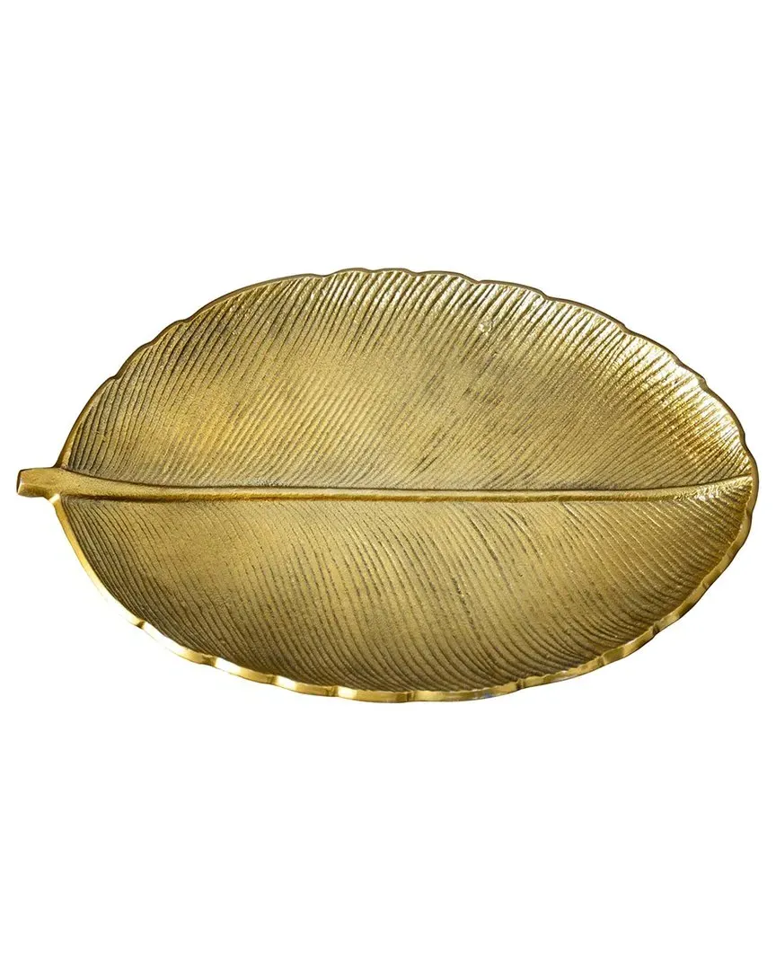 16in Leaf Decorative Accent Tray - Gold, Aluminum