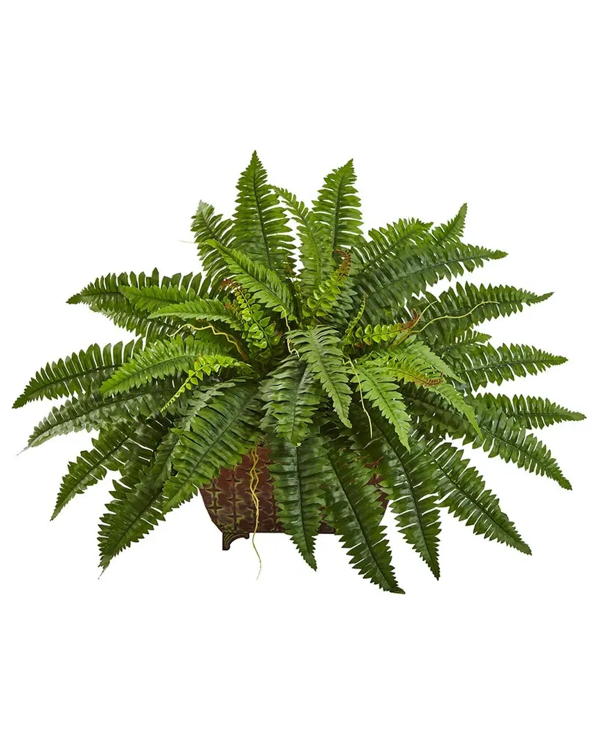 20in Artificial Boston Fern in Metallic Planter - Green