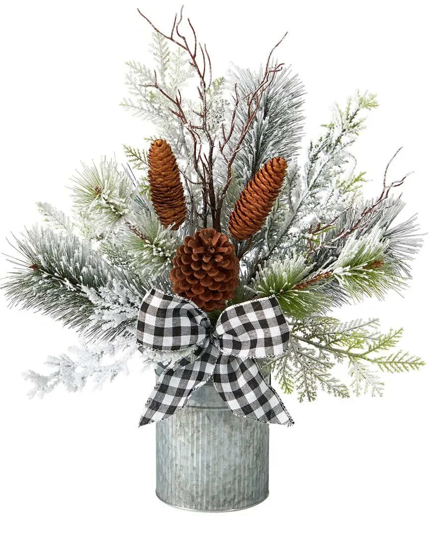 20in Holiday Winter Greenery Arrangement - Green image