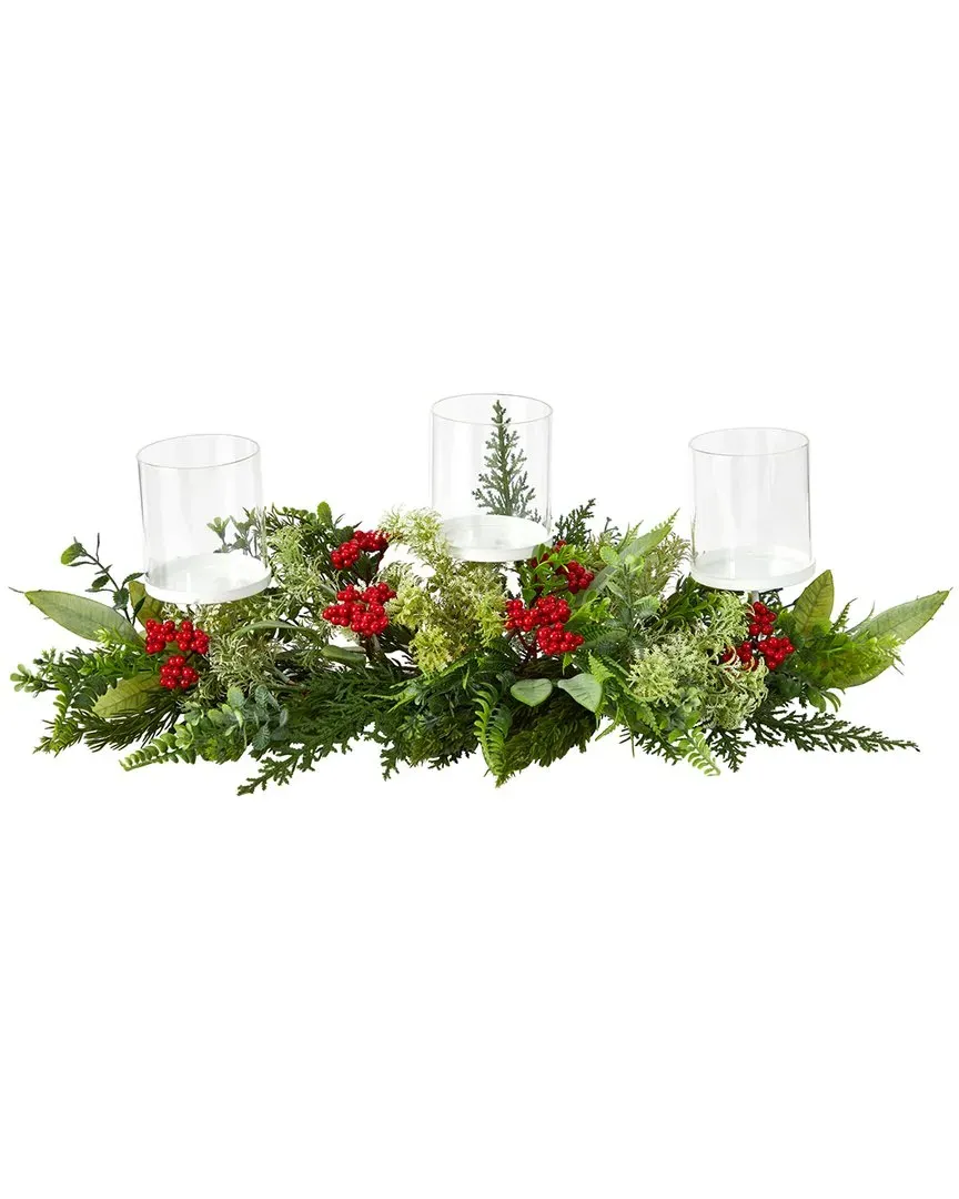 20in Holiday Winter Greenery Table Arrangement - Green
