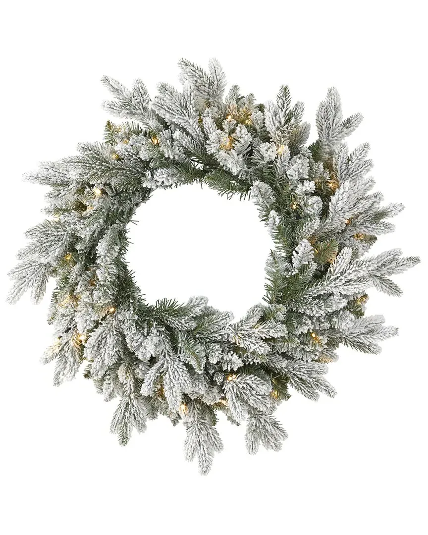 24in Flocked Artificial Christmas Wreath with Lights - Green