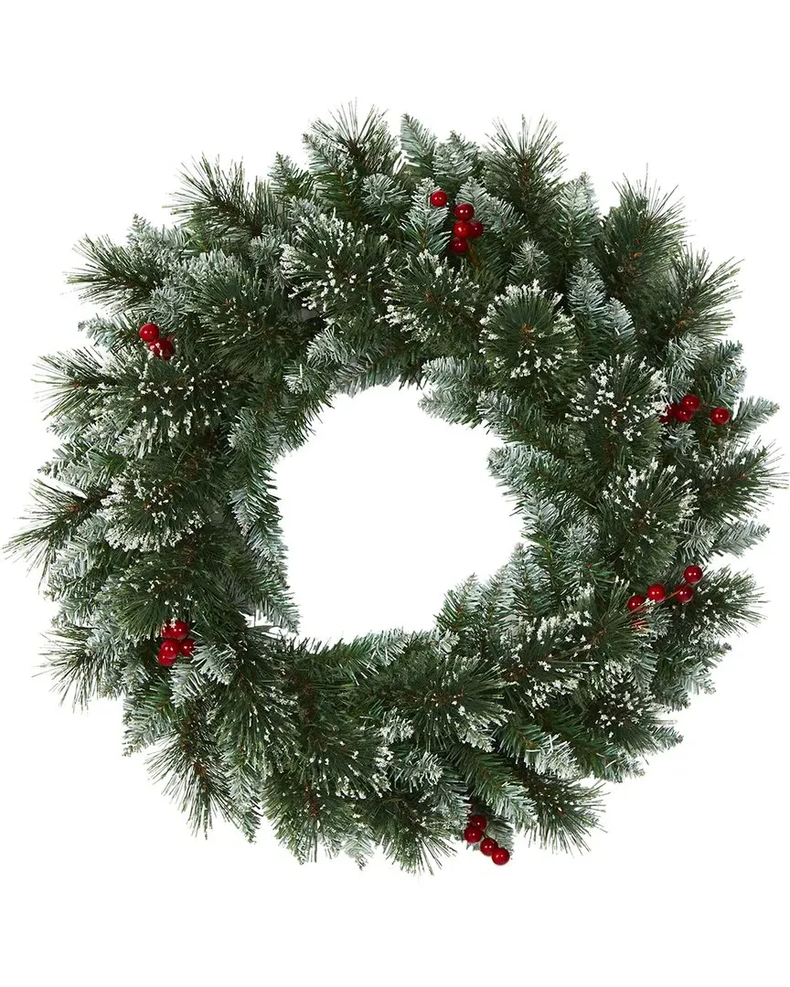 24in Frosted Swiss Pine Artificial Wreath with LED Lights - Green image