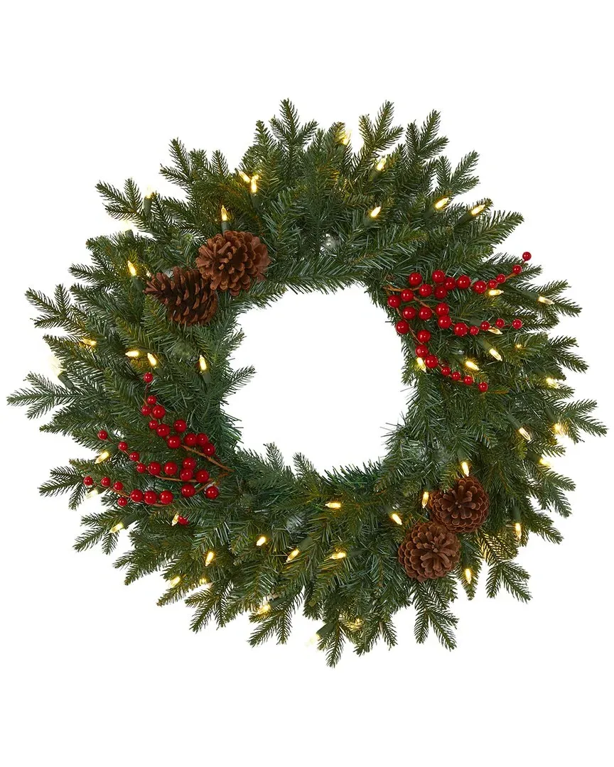 24in Pine Christmas Wreath with 50 LED Lights - Green