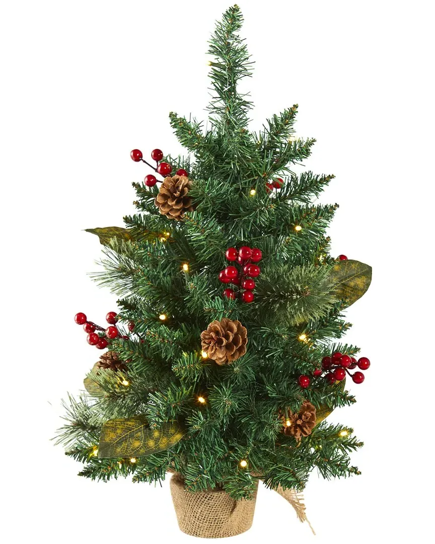 2ft Pine Artificial Christmas Tree with LED Lights - Green image