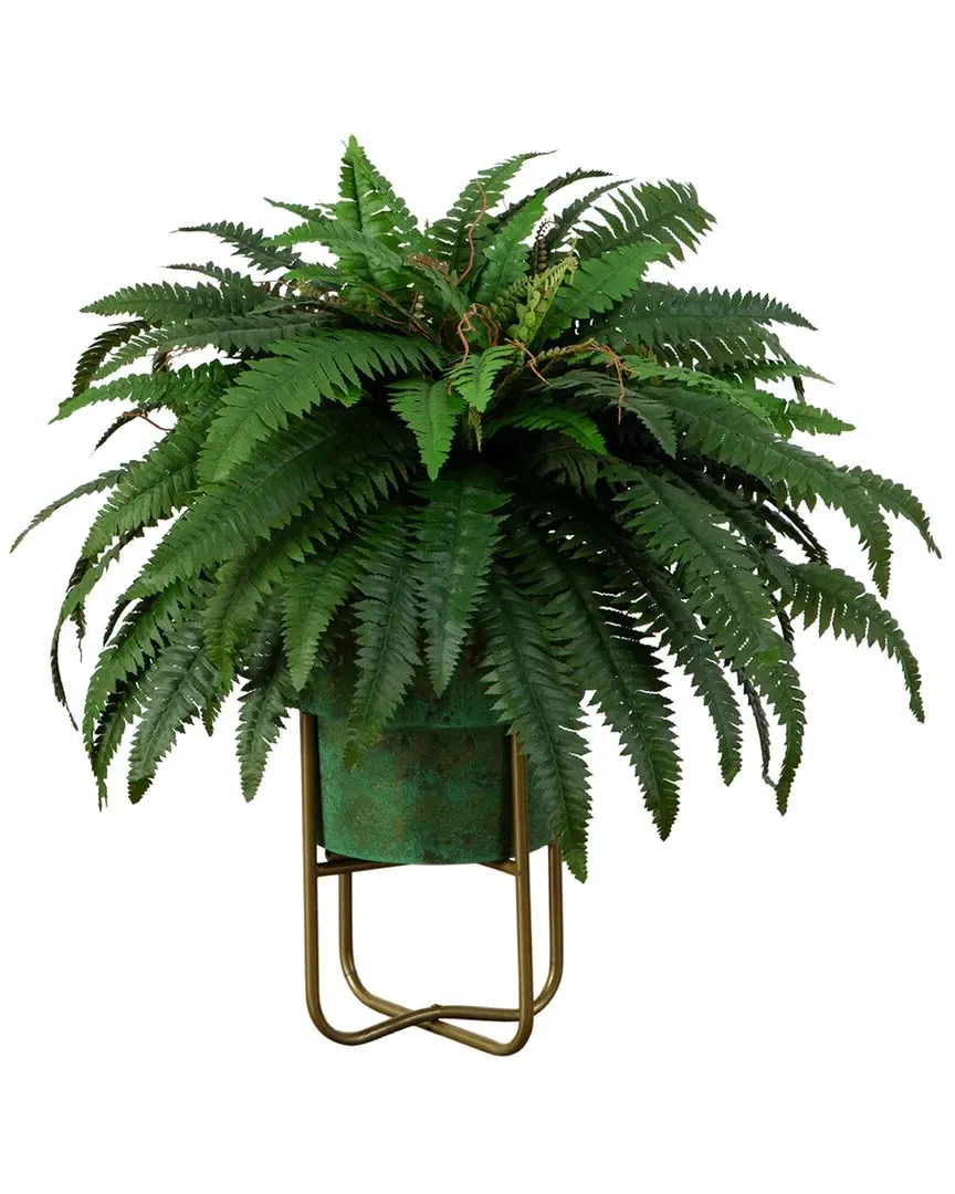 31in Artificial Boston Fern in Patina Metal Planter with Stand