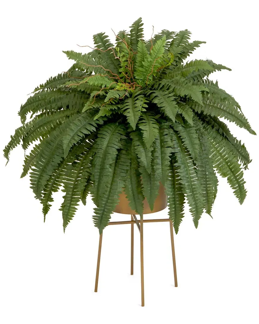 32in Artificial Boston Fern Plant with Metal Planter & Stand - Green