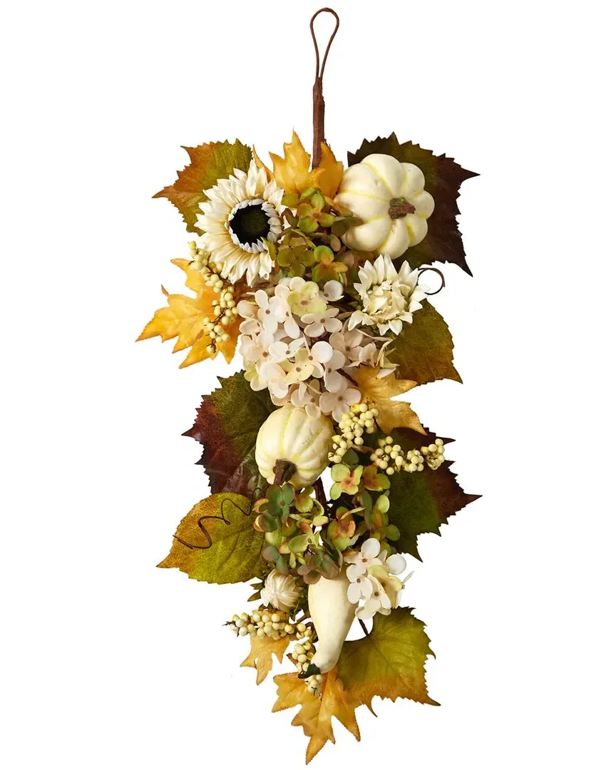 33In Fall Sunflower Hydrangea Artificial Autumn Teardrop - Green image